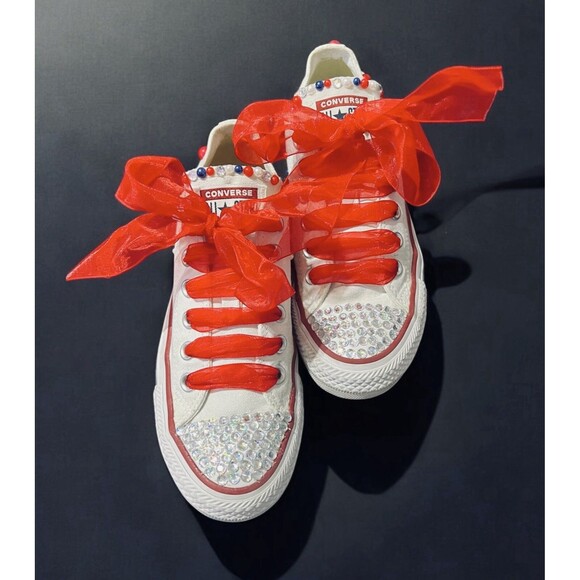 Converse Chuck Taylor Custom Bedazzled Patriotic Red White Blue USA M5 W7 - Picture 4 of 12